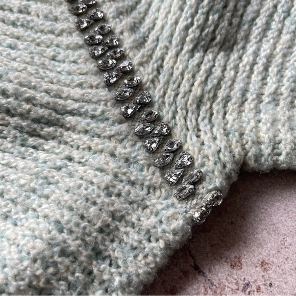 Anthropologie Sleeping on Snow Light Blue embellished sweater oversized Medium - Picture 2 of 6